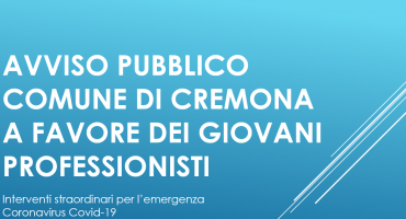 Avviso Pubblico Comune di Cremona a favore dei giovani professionisti